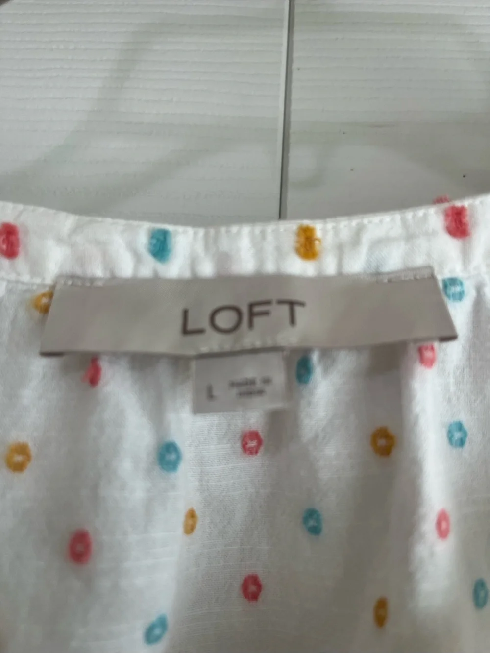 LOFT White Blouse with Multicolor Dot Embroidery